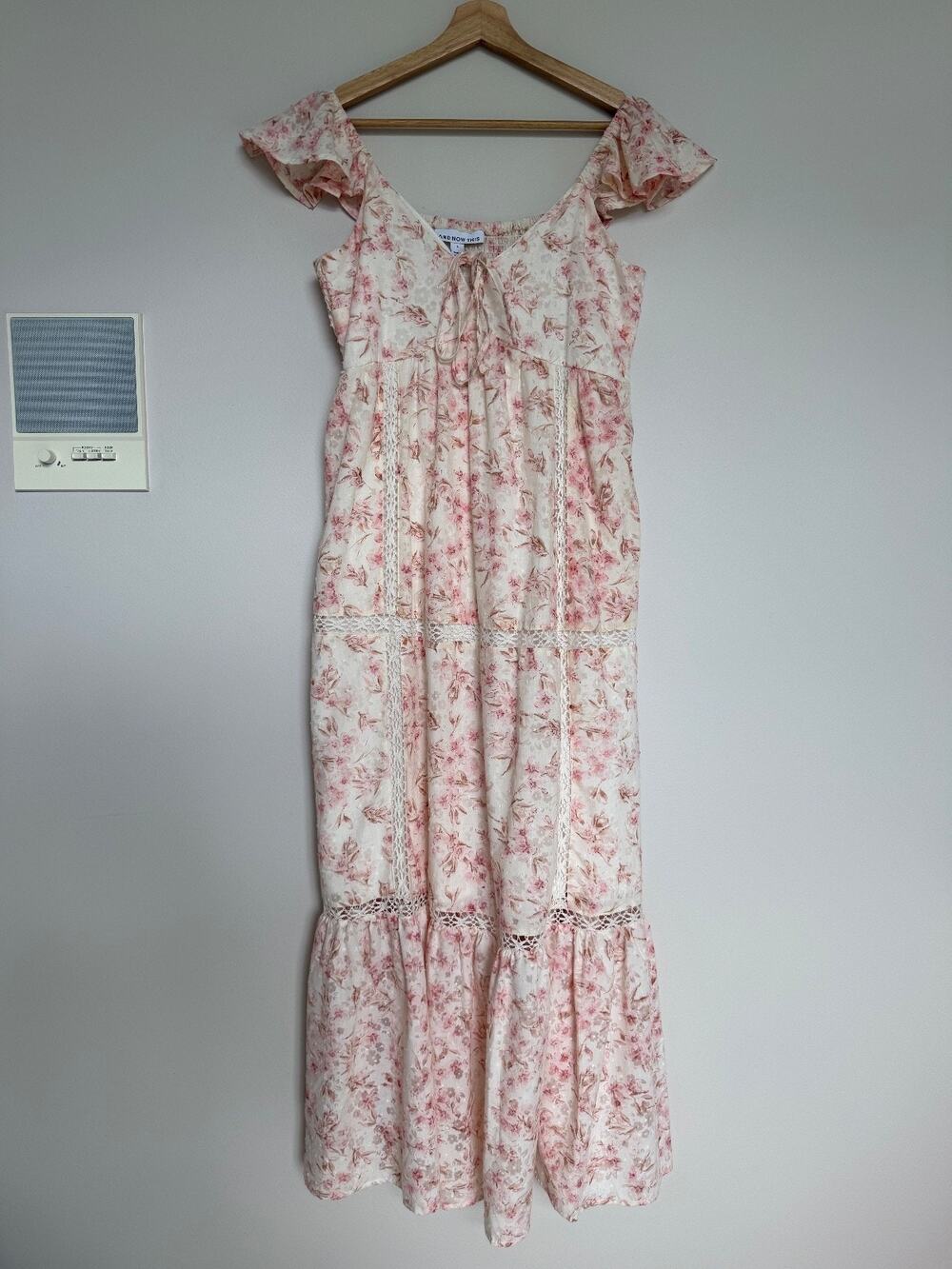 And Now This NWT Pink Floral Maxi Dress Women L Cottagecore Romantic Boho
